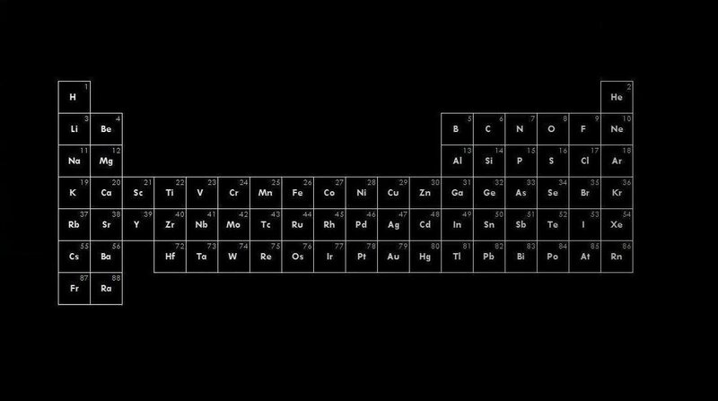 Periodic Table of Elements — Black, Neutral, Illustration, Chemical Symbols, Atomic Numbers, White