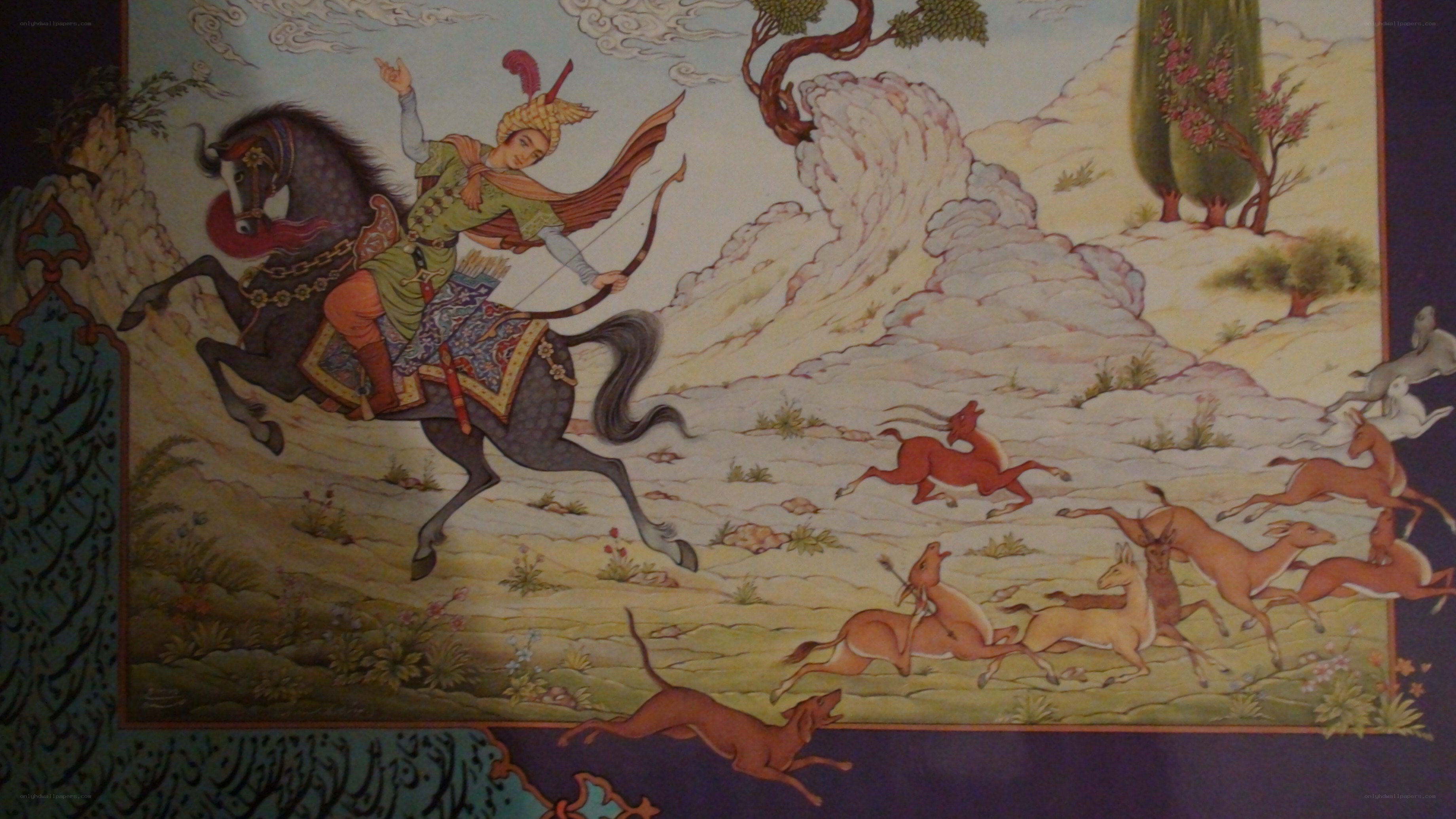 Persian miniature hunting scene