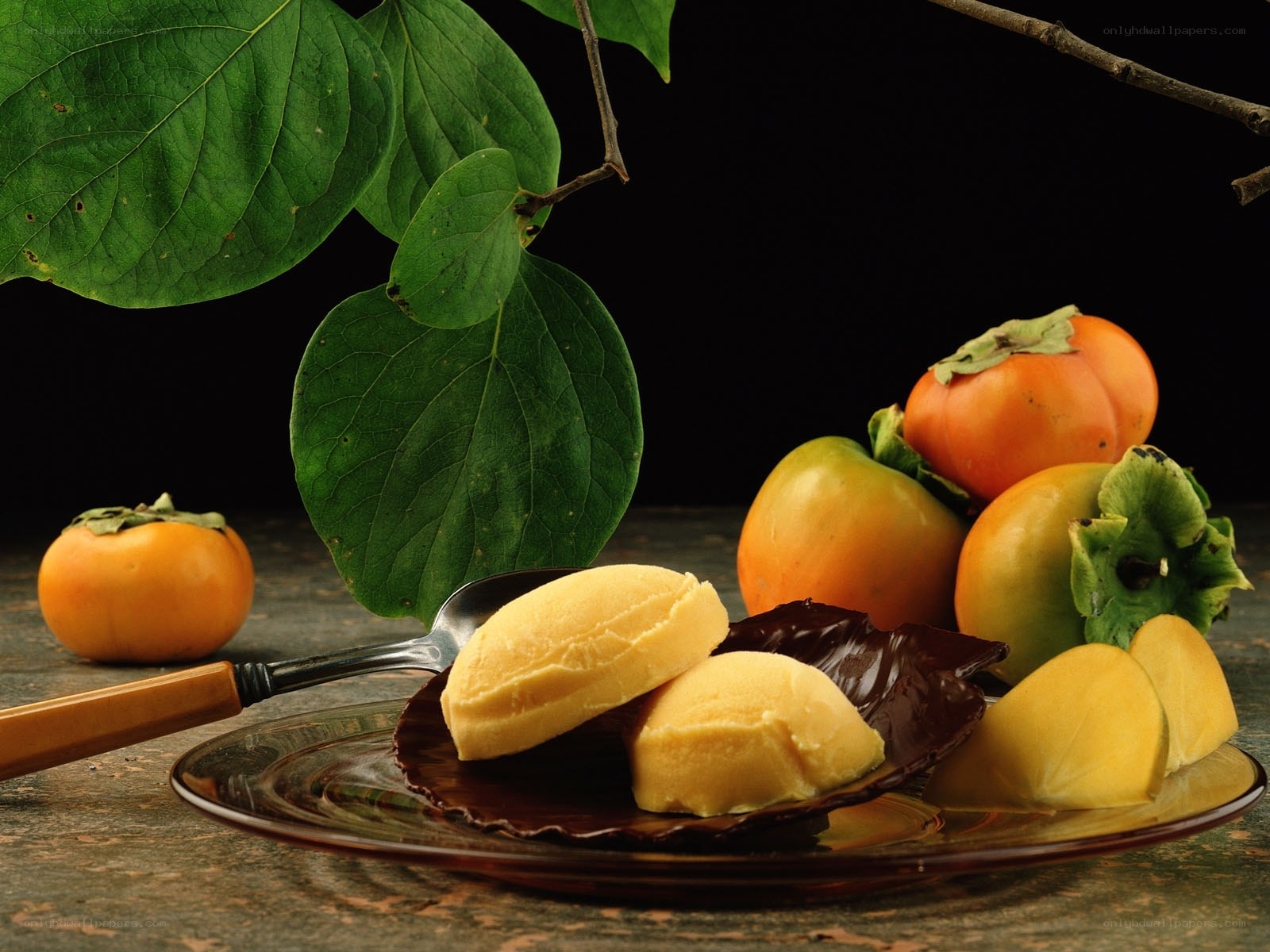 Persimmon dessert with fresh fruit