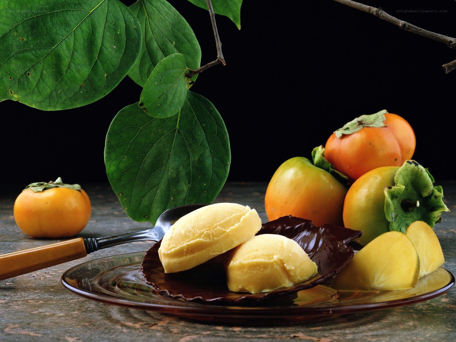 Persimmon ice cream dessert