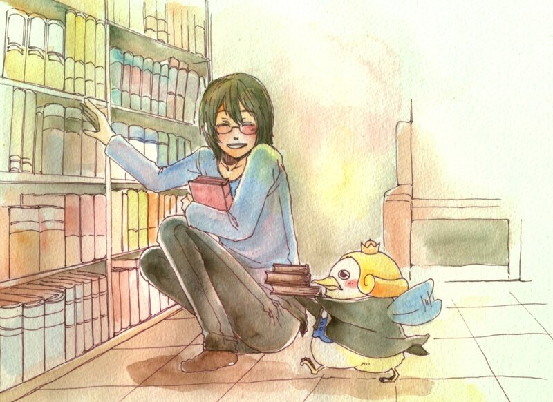 Person and Bird with Books