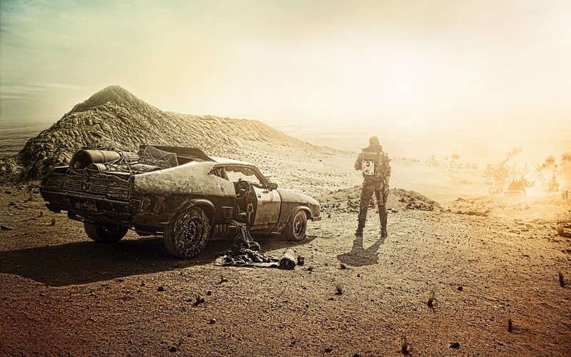 Person and Car in Desert
