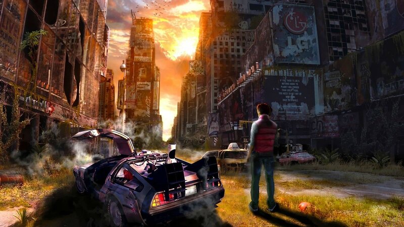 Person and Car in Ruins — Orange