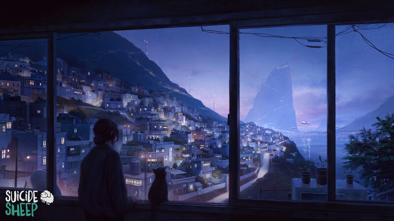 Person and Cat at Window
