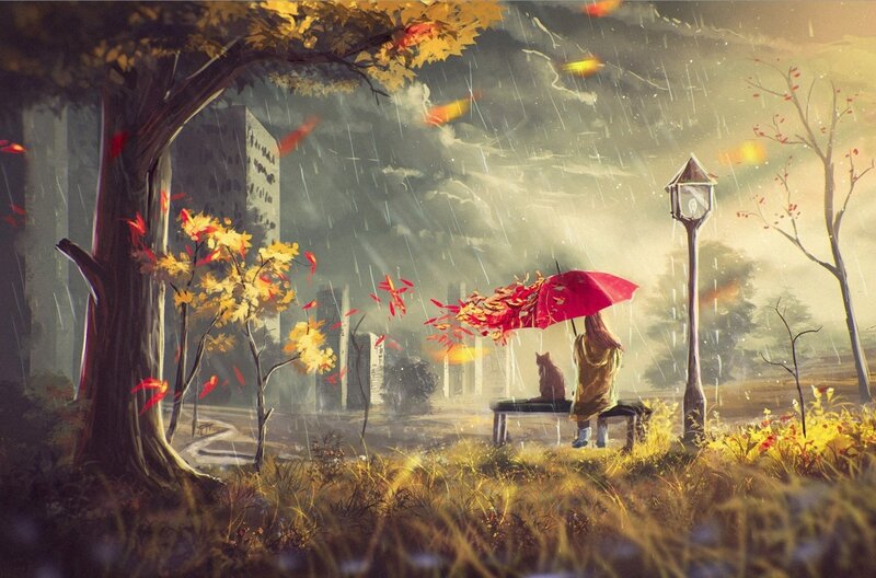 Person and Cat on Bench