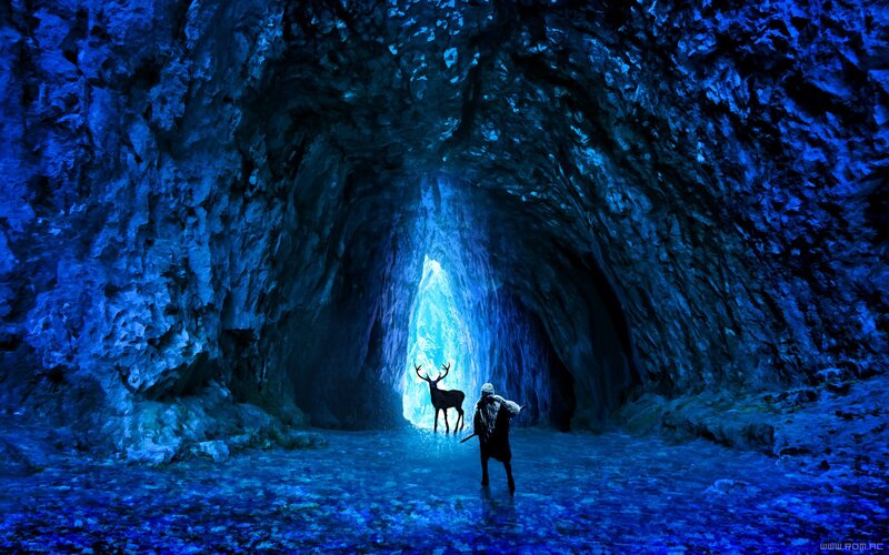 Person and Deer in Cave