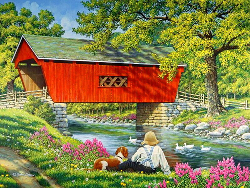 Person and Dog by River