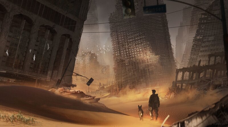 Person and Dog in Desert