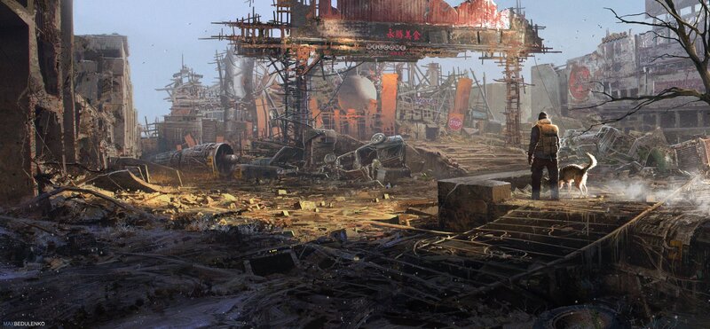 Person and Dog in Ruins