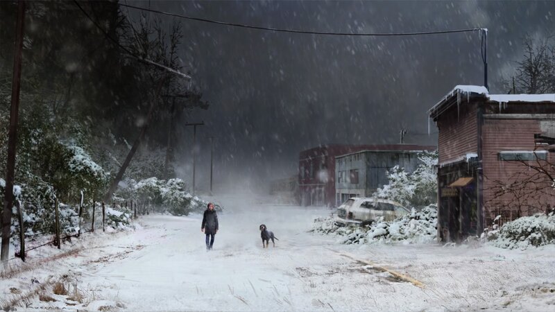 Person and Dog in Snow