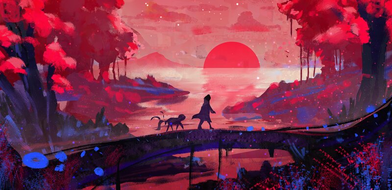 Person and Dog on Bridge