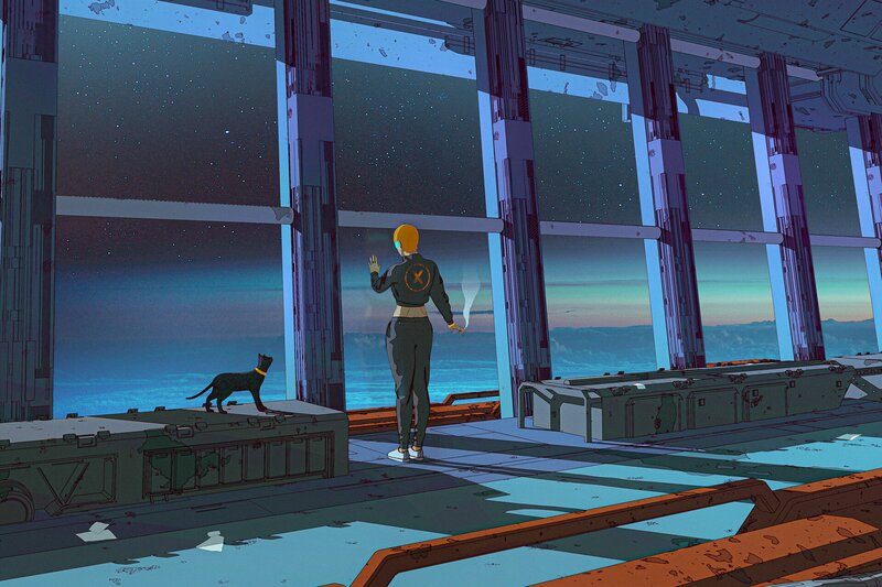 Person and Dog on Platform