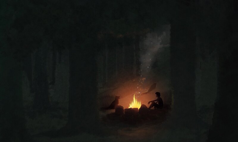 Person and Fox by Fire
