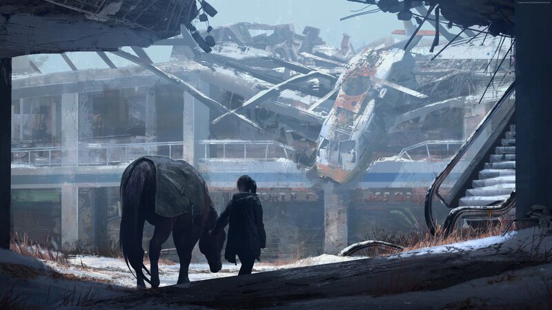 Person and Horse in Ruins