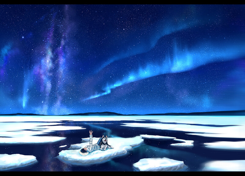 Person and Husky on Ice — Blue