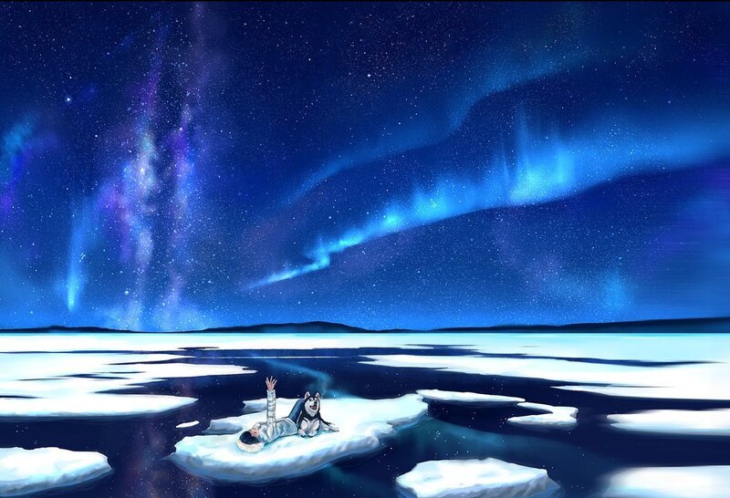Person and Husky on Ice
