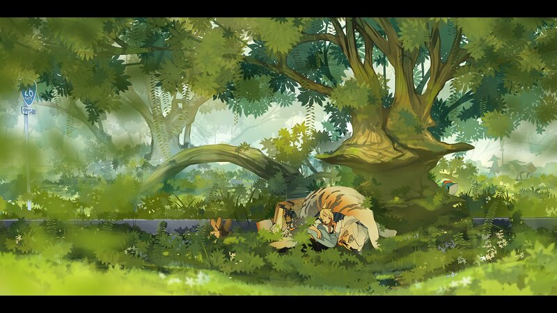 Person and Tiger in Forest