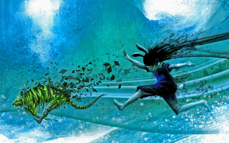 Person and Tiger in Water