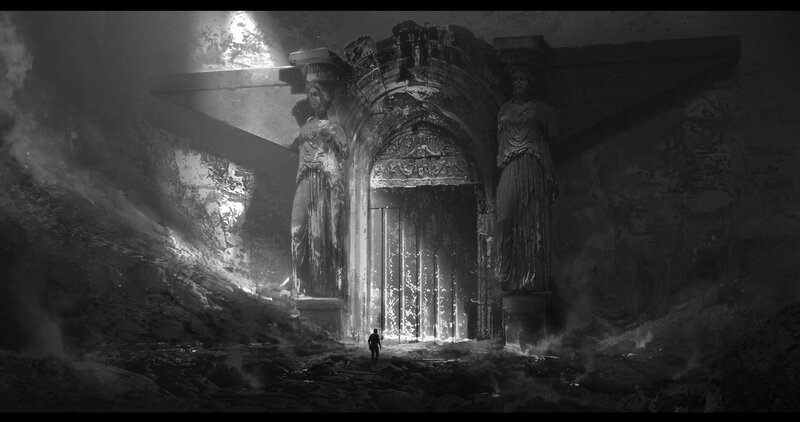 Person Approaching Ancient Door