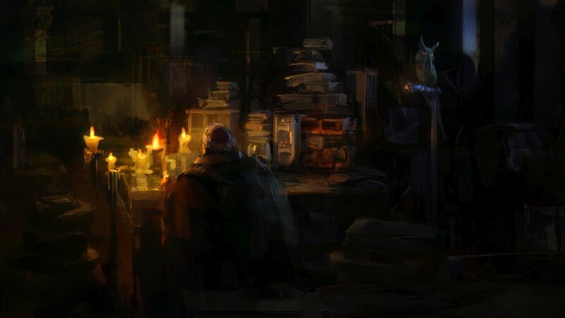 Person at a Cluttered Desk — Black