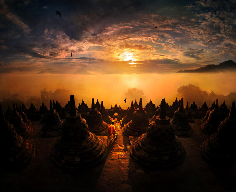 Person at Borobudur Temple