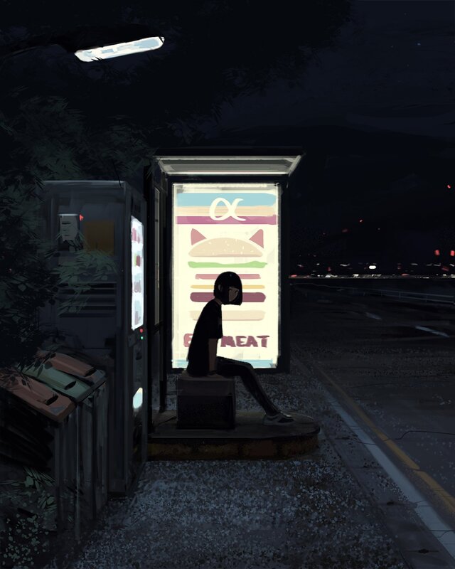 Person at Bus Stop — Black
