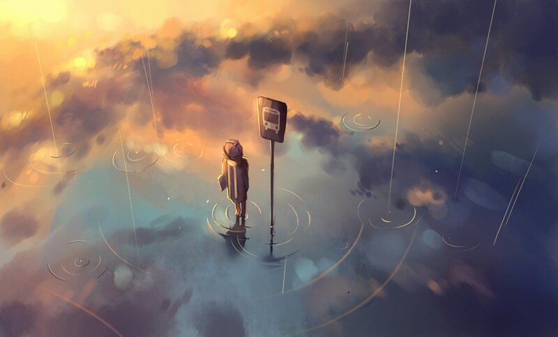 Person at Bus Stop — Orange