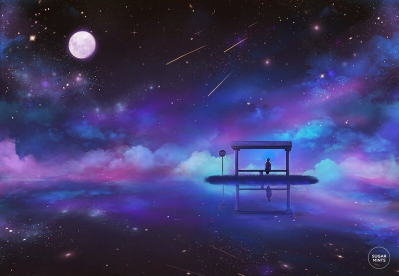 Person at Bus Stop — Purple