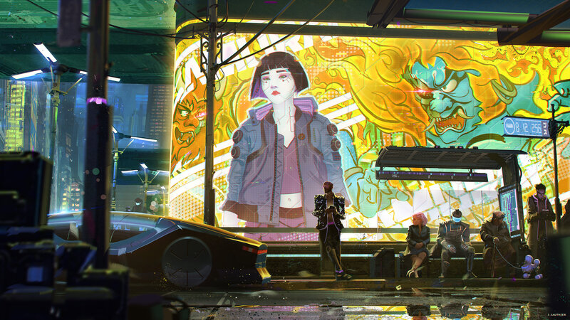 Person at Bus Stop — Yellow