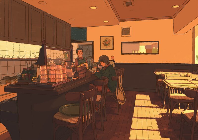 Person at Cafe Counter