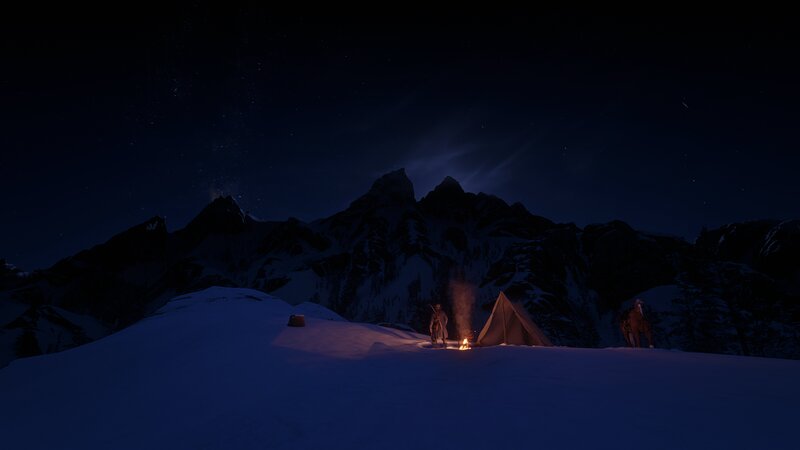 Person at Campsite — Blue
