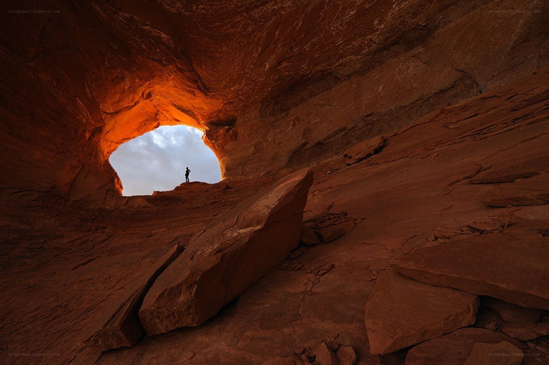 Person at cave opening