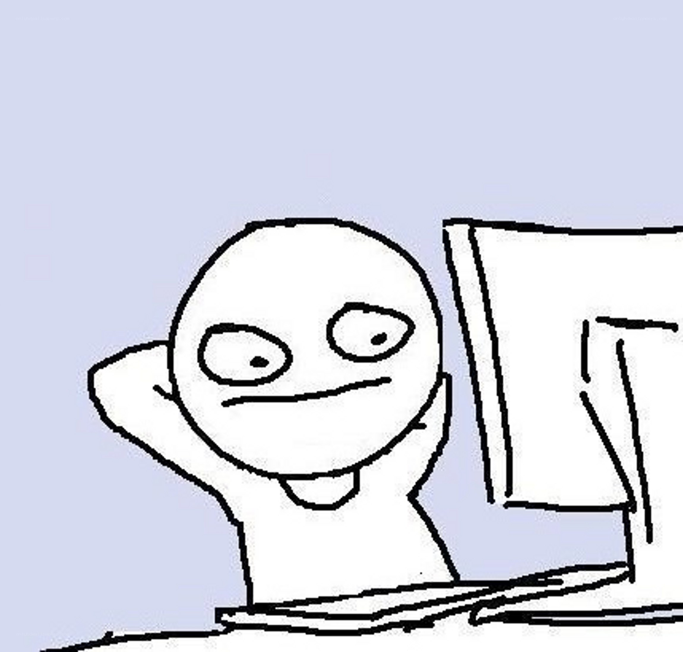 person at computer with bored expression