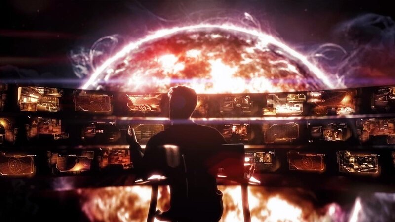 Person at control panel with planet
