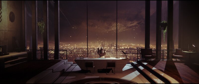 Person at Desk in City View