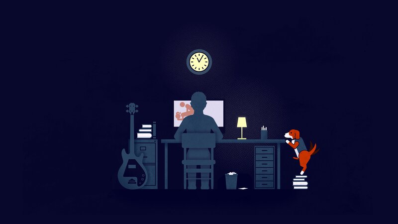 Person at Desk with Dog — Blue