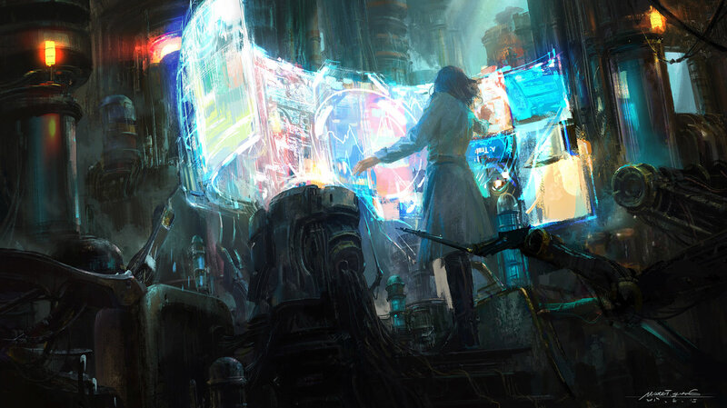 Person at Holographic Console