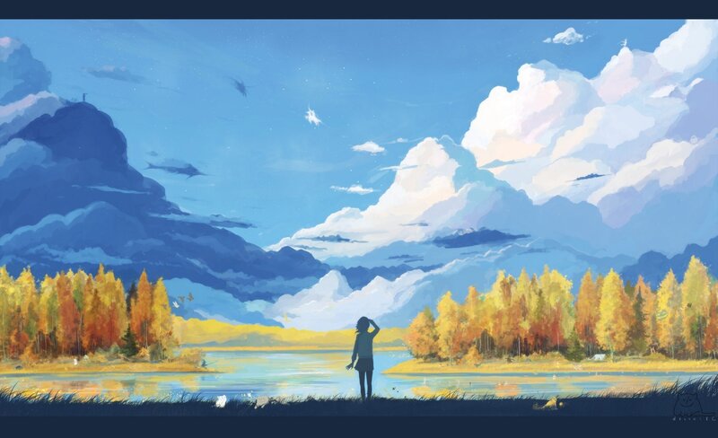 Person at lake in autumn