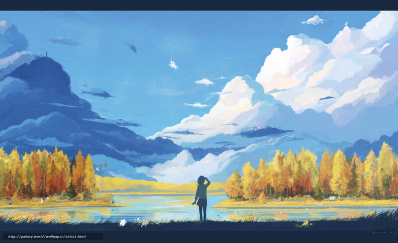Person at lake in autumn