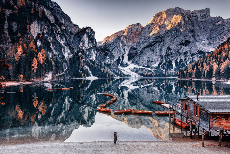 Person at Lake Shore — Blue, Serene