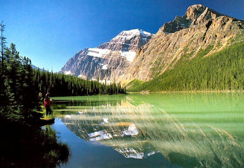 Person at Mountain Lake — Blue, Serene