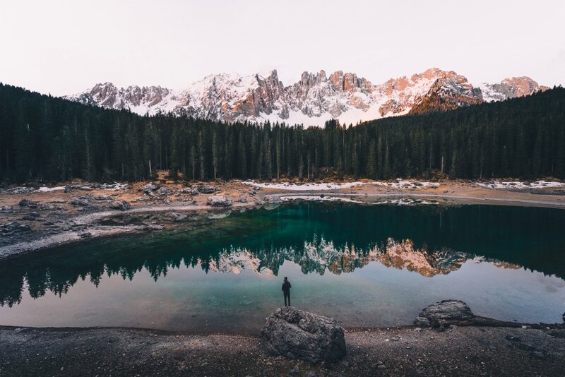 Person at Mountain Lake — Green