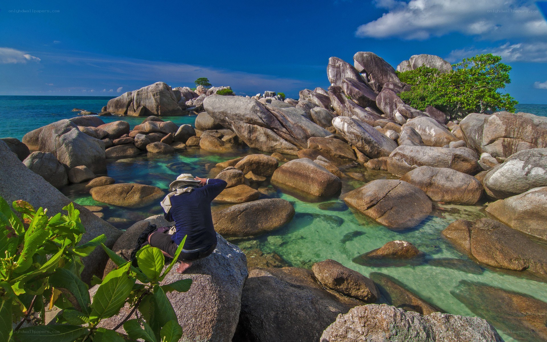 Person at rocky beach