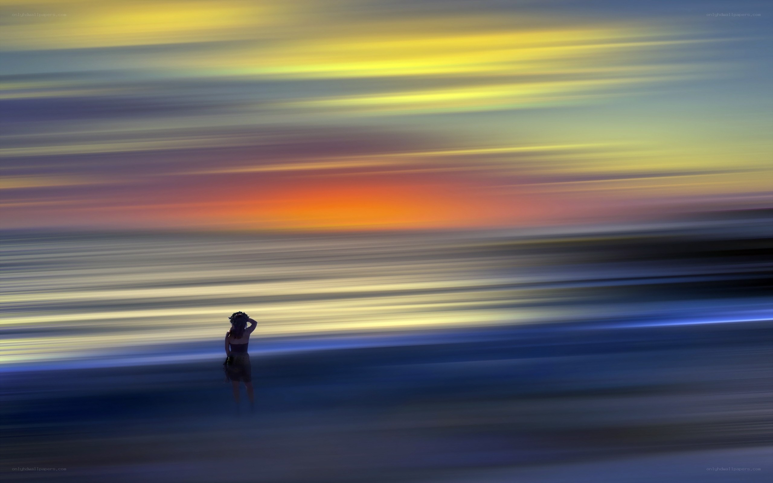 Person at sunset with motion blur