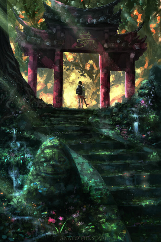 Person at Temple Gate — Green