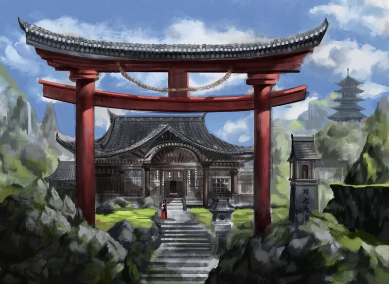 Person at Temple Gate — Red
