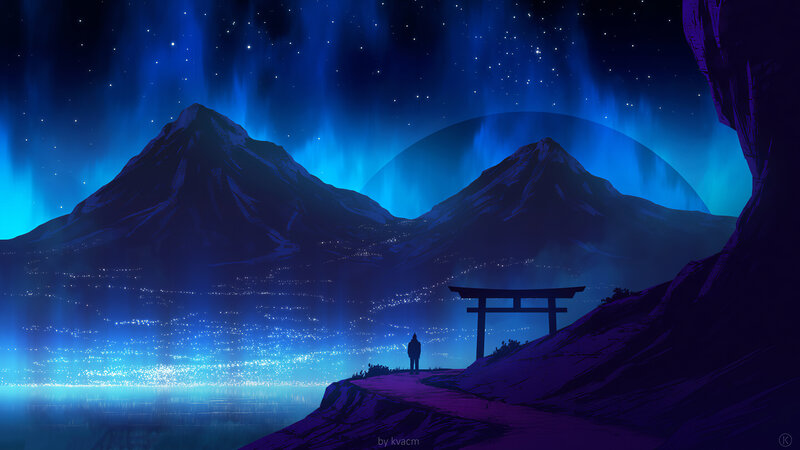 Person at Torii Gate — Blue