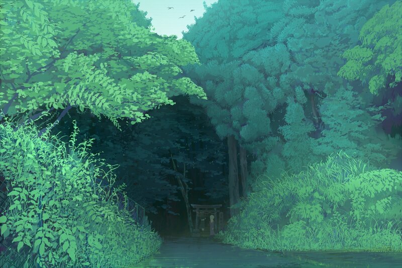 Person at Torii Gate — Green