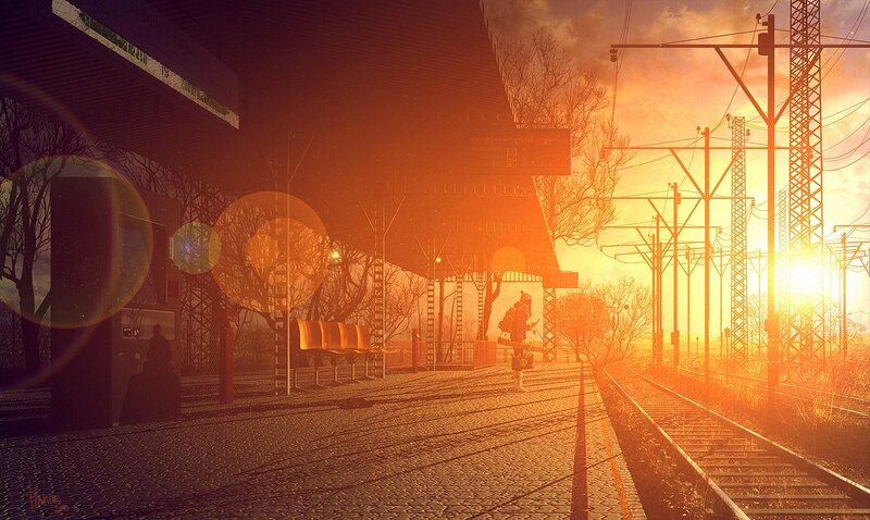 Person at Train Station — Orange