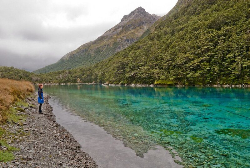 Person at Turquoise Lake — Blue